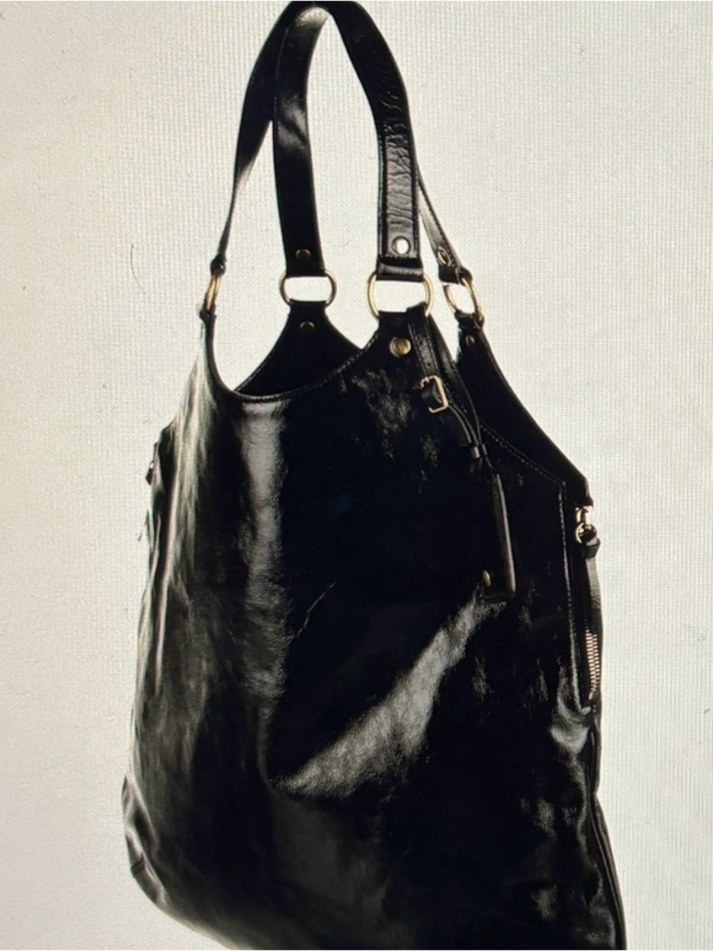 Yves Saint Laurent Black Patent Shoulder Bag with Gold Hardware - Picture 2 of 4